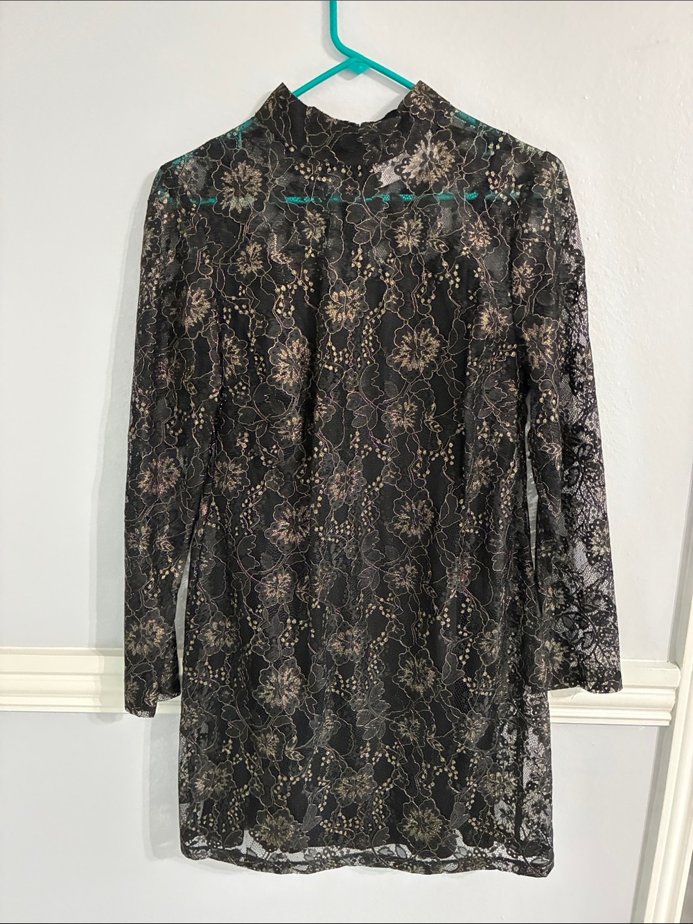 Charles Henry Black & Gold Lace Mock‑Neck Mini Dress - Picture 1 of 5